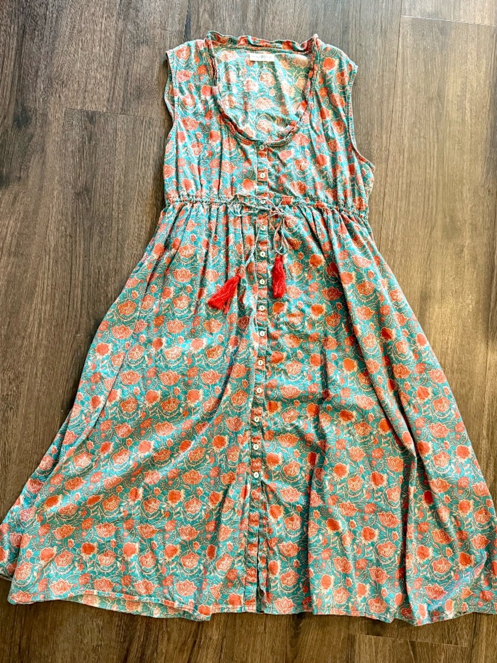 Natural Life Women’s Cotton Sleeveless Shirt Dress - Turquoise Vines - 2XL